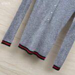 Gucci Women GG Extra Fine Rib Cashmere Knit Top Grey Silk Polo Neck – Image 6