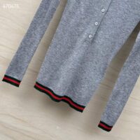 Gucci Women GG Extra Fine Rib Cashmere Knit Top Grey Silk Polo Neck (1)