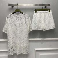 Gucci Women GG Floral Lace Short White Elastic Waist Two Pockets Mini