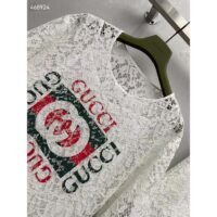 Gucci Women GG Floral Cotton Lace Top Print Crewneck Dropped Shoulder Short Sleeves