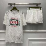 Gucci Women GG Floral Lace Short White Elastic Waist Two Pockets Mini - Image 3