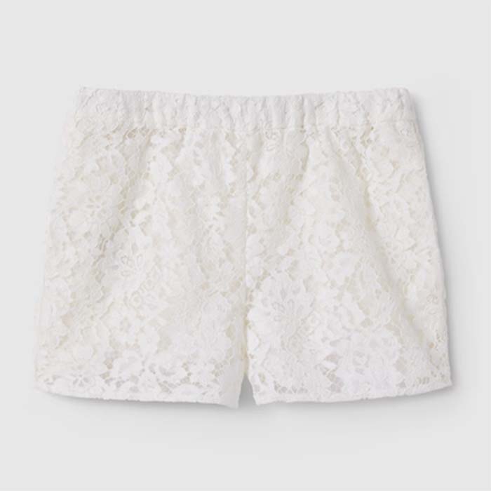Gucci Women GG Floral Lace Short White Elastic Waist Two Pockets Mini