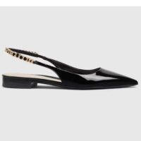 Gucci Women GG Gucci Signoria Ballet Flat Black Patent Leather Pointed Toe (6)