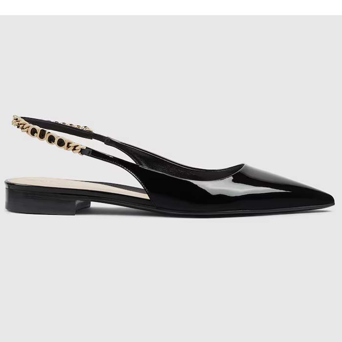 Gucci Women GG Gucci Signoria Ballet Flat Black Patent Leather Pointed Toe