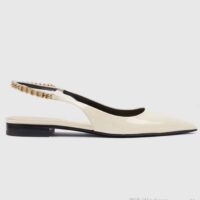 Gucci Women GG Gucci Signoria Ballet Flat White Patent Leather Pointed Toe (1)