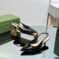 Gucci Women GG Gucci Signoria Slingback Pump Black Patent Leather Low Heel (2)