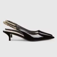 Gucci Women GG Gucci Signoria Slingback Pump Black Patent Leather Low Heel (2)