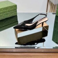 Gucci Women GG Gucci Signoria Slingback Pump Black Patent Leather Low Heel (2)