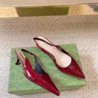 Gucci Women GG Gucci Signoria Slingback Pump Red Patent Leather Low Heel (6)