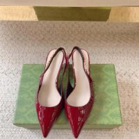 Gucci Women GG Gucci Signoria Slingback Pump Red Patent Leather Low Heel (6)