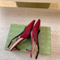 Gucci Women GG Gucci Signoria Slingback Pump Red Patent Leather Low Heel (6)