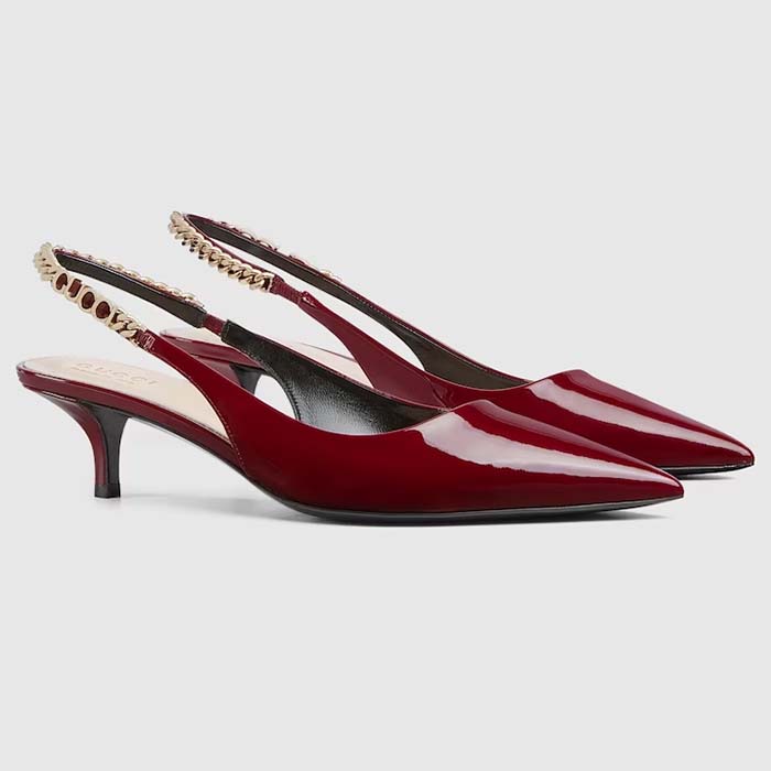 Gucci Women GG Gucci Signoria Slingback Pump Red Patent Leather Low Heel