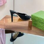 Gucci Women GG Horsebit Mid-Heel Slide Sandal Black Leather Crystals - Image 2