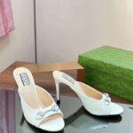 Gucci Women GG Horsebit Mid-Heel Slide Sandal White Leather Crystals - Image 4