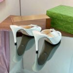 Gucci Women GG Horsebit Mid-Heel Slide Sandal White Leather Crystals - Image 5