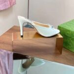 Gucci Women GG Horsebit Mid-Heel Slide Sandal White Leather Crystals - Image 2