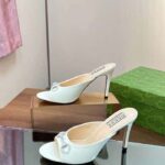 Gucci Women GG Horsebit Mid-Heel Slide Sandal White Leather Crystals - Image 8