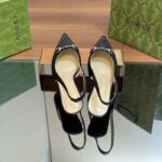 Gucci Women GG Horsebit Slingback Pump Black Leather Low Heel - Image 6