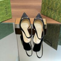 Gucci Women GG Horsebit Slingback Pump Black Leather Low Heel (5)