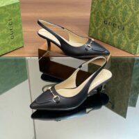 Gucci Women GG Horsebit Slingback Pump Black Leather Low Heel (5)