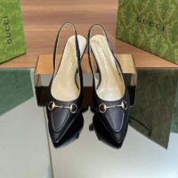 Gucci Women GG Horsebit Slingback Pump Black Leather Low Heel (5)