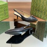Gucci Women GG Horsebit Slingback Pump Black Leather Low Heel - Image 4