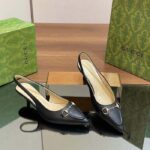 Gucci Women GG Horsebit Slingback Pump Black Leather Low Heel - Image 5