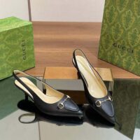 Gucci Women GG Horsebit Slingback Pump Black Leather Low Heel (5)