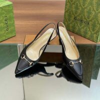 Gucci Women GG Horsebit Slingback Pump Black Leather Low Heel (5)