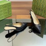Gucci Women GG Horsebit Slingback Pump Black Leather Low Heel - Image 9