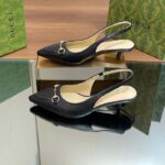 Gucci Women GG Horsebit Slingback Pump Black Leather Low Heel - Image 10
