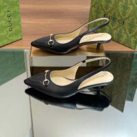 Gucci Women GG Horsebit Slingback Pump Black Leather Low Heel (5)