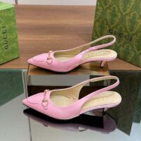 Gucci Women GG Horsebit Slingback Pump Pastel Pink Leather Low Heel (5)