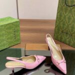 Gucci Women GG Horsebit Slingback Pump Pastel Pink Leather Low Heel - Bild 9