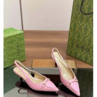 Gucci Women GG Horsebit Slingback Pump Pastel Pink Leather Low Heel (5)