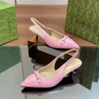 Gucci Women GG Horsebit Slingback Pump Pastel Pink Leather Low Heel (5)