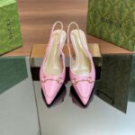 Gucci Women GG Horsebit Slingback Pump Pastel Pink Leather Low Heel - Bild 6