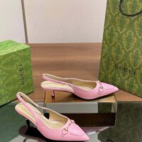 Gucci Women GG Horsebit Slingback Pump Pastel Pink Leather Low Heel (5)