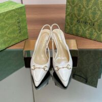 Gucci Women GG Horsebit Slingback Pump White Leather Low Heel (6)