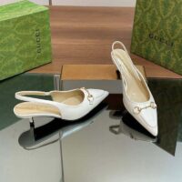 Gucci Women GG Horsebit Slingback Pump White Leather Low Heel (6)