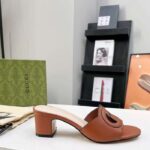 Gucci Women GG Interlocking G Slide Sandal Brown Leather Mid-Heel – Image 2