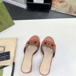 Gucci Women GG Interlocking G Slide Sandal Brown Leather Mid-Heel – Image 6
