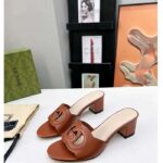 Gucci Women GG Interlocking G Slide Sandal Brown Leather Mid-Heel – Image 7
