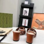 Gucci Women GG Interlocking G Slide Sandal Brown Leather Mid-Heel – Image 4