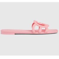 Gucci Women GG Interlocking G Slide Sandal Pink Rubber Flat (11)