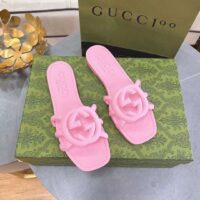 Gucci Women GG Interlocking G Slide Sandal Pink Rubber Flat (11)
