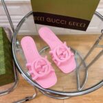 Gucci Women GG Interlocking G Slide Sandal Pink Rubber Flat - Imagen 4