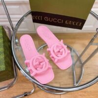 Gucci Women GG Interlocking G Slide Sandal Pink Rubber Flat (11)