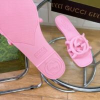 Gucci Women GG Interlocking G Slide Sandal Pink Rubber Flat (11)