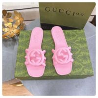 Gucci Women GG Interlocking G Slide Sandal Pink Rubber Flat (11)